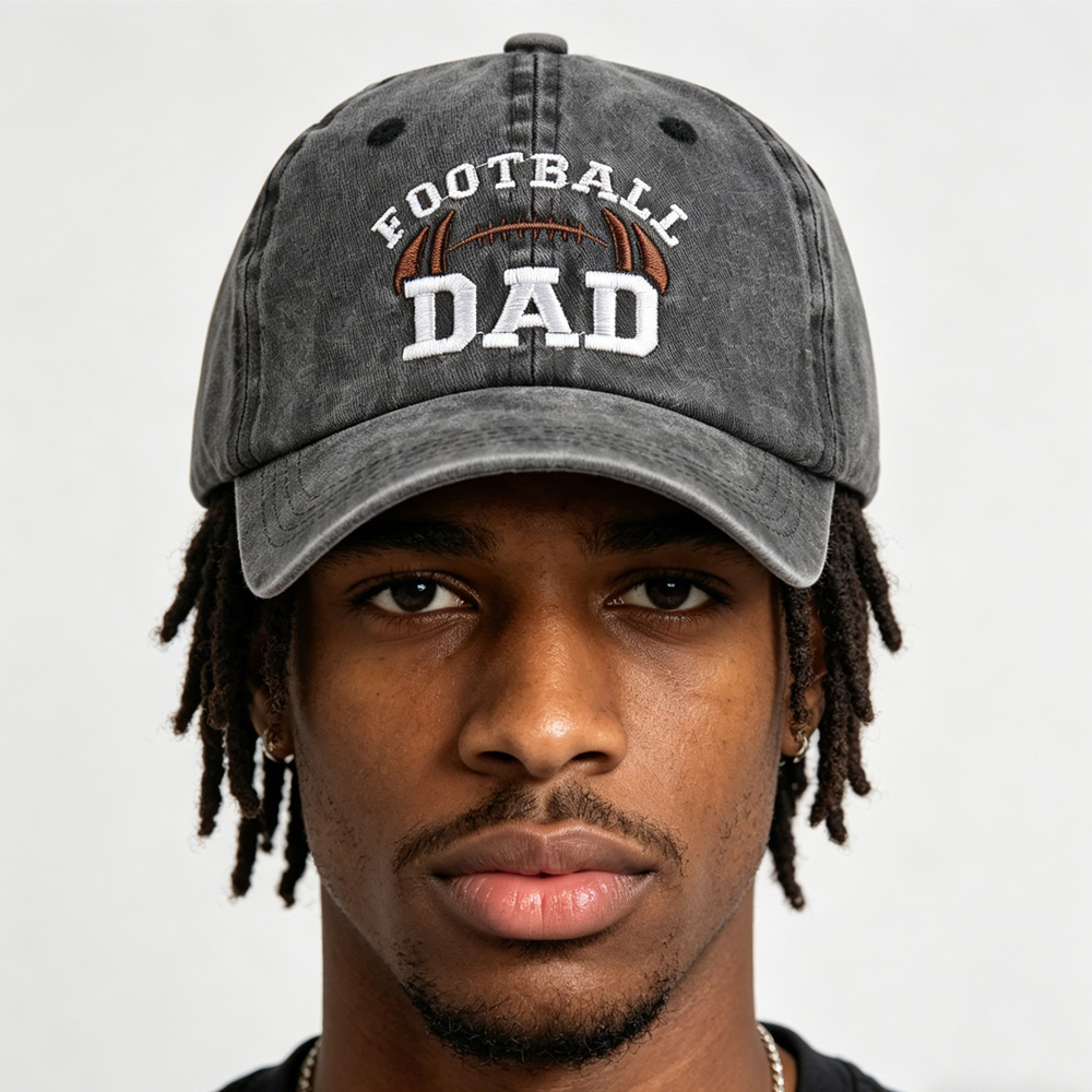 Embroidered Football Dad Baseball Cap – Vintage Washed Cotton Adjustable Hat for Game Days & Father's Day Gifts