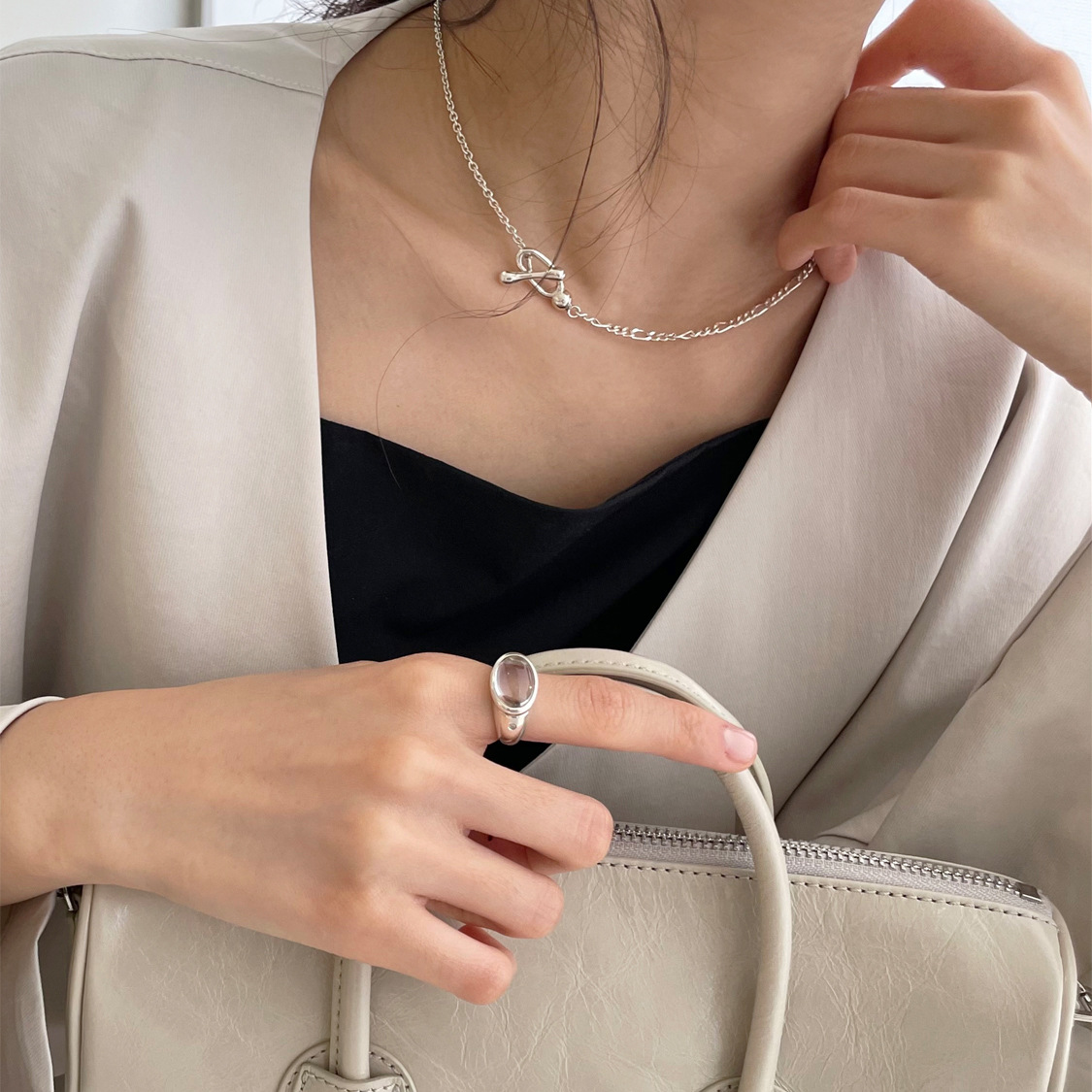 S925 Sterling Silver Zircon Irregular Face Ring For A Niche Design