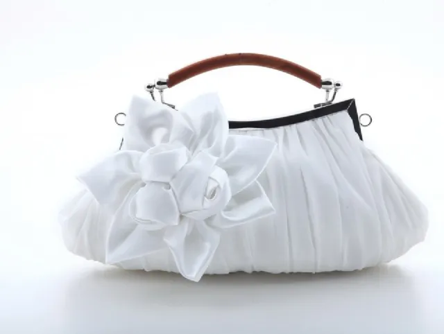 Direct Selling Fashion Sweet Satin Flower Banquet Bag Clutch Handbag Handbag Lady Bag White - Shop at LoveMi