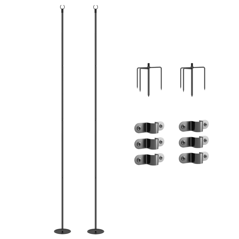 2 Pack Of 10' String Light Poles, Steel Hanging Lighting Stand For Patio, Backyard, Deck, Wedding, Party, Black