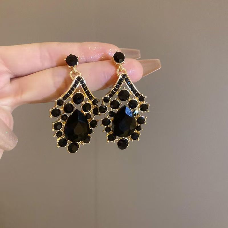 French Vintage Green Stud Earrings, Retro Luxury Statement Earrings With Classic Style