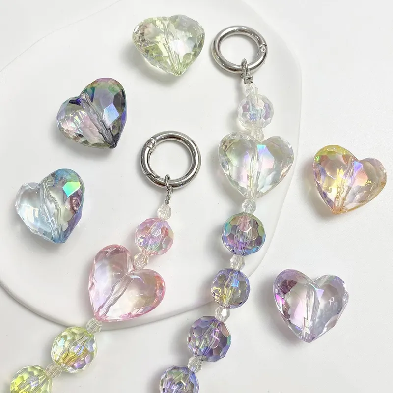 Faceted UV Acrylic Heart Beads, Iridescent AB