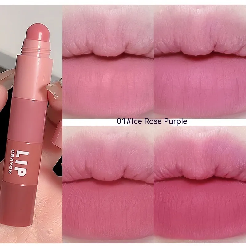 Crayon Lipstick Lip Gloss Matte Velvet Multicolour - 01 Ice Rose Purple