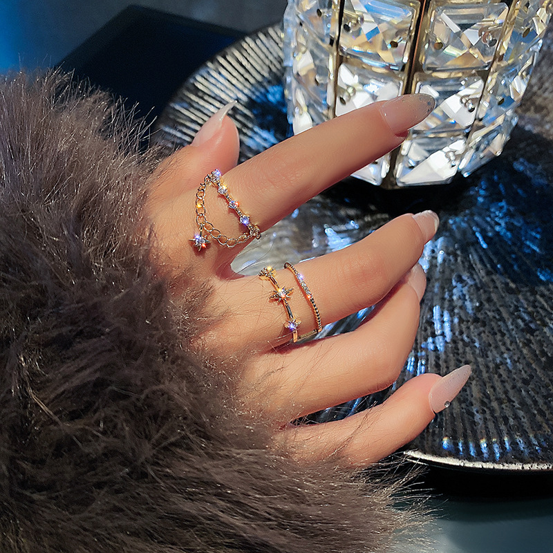 Star Set Diamond Adjustable Meteor Double Link Index Ring