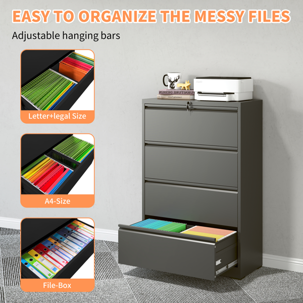 4 Drawer Lateral File Cabinet with Lock – Tall Heavy-Duty Metal Filing Cabinet for Home Office, Space-Saving Wide Storage for Letter/Legal/A4/F4, Quiet Full-Extension Slides-22