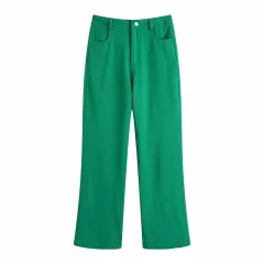 High-rise Wide-leg Jeans - Green - View 1