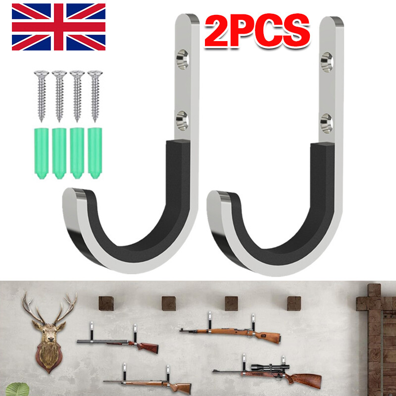 2X Gun Rifle Shotgun Pistol Padded Wall Mounting Hooks Rack Hangers Storage UK