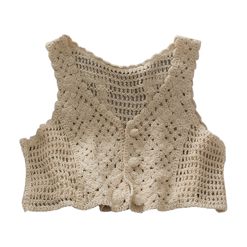 Retro Three Button Short Cropped Cardigan Vest