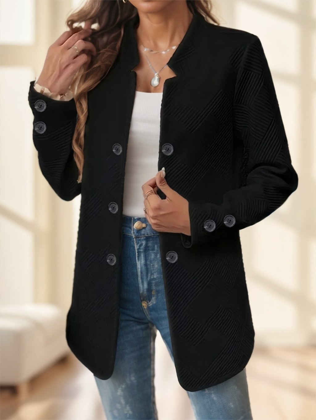 Elegant Plus Size Women'S Casual Knit Polyester Jacket With Double Button Detail And Decorative Pockets