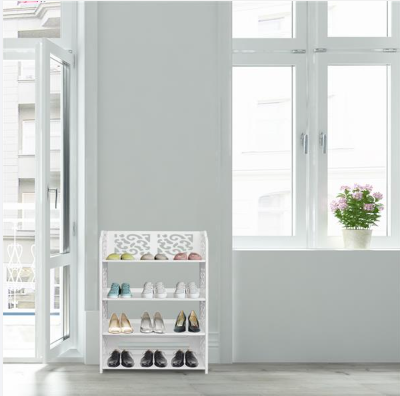 Wood Plastic Panel 4 Layer Carved Shoe Rack thumbnail 1