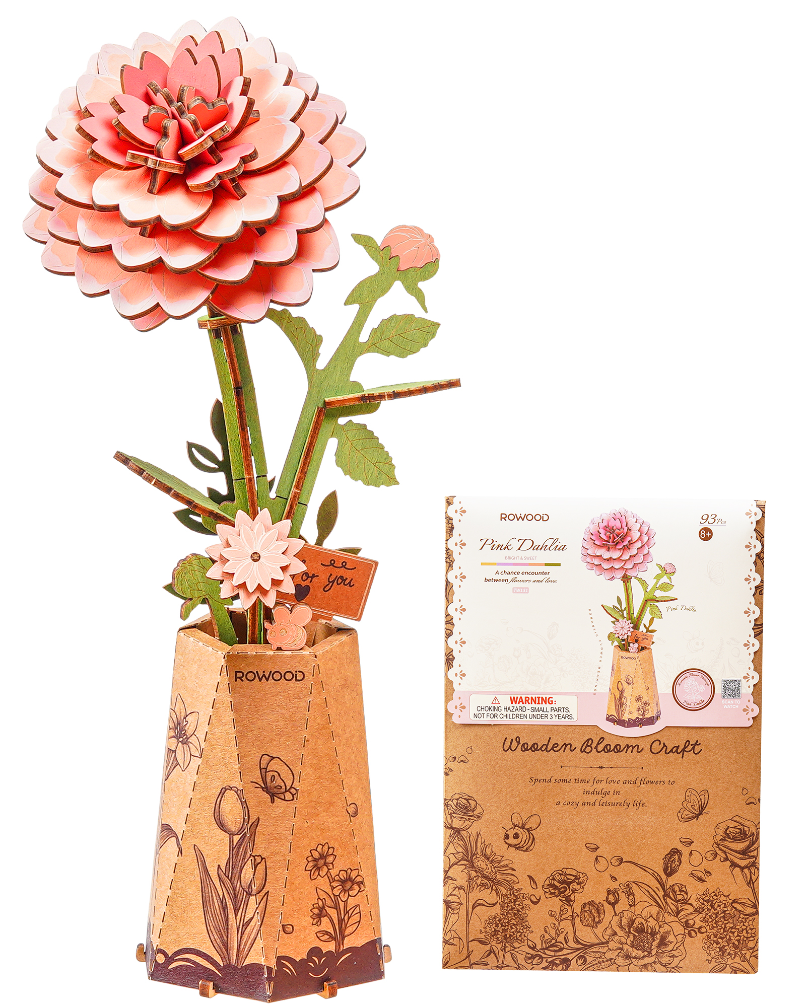 Rowood 3D Wooden Rose Bouquet - DIY Adjustable Flower Model Kit, No Glue Required, Suitable For Adults' Home And Table Decorations, Suitable For Adults And Teens, A Valentine's Day Gift For Women