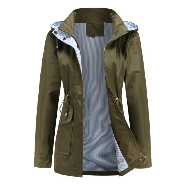 Detachable Hood Trench Coat Women's Women's Plus Size Green - Shop at LoveMi