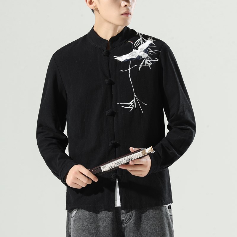 Men's Embroidered Disc Button Loose Casual Chinese Tang Suit Cardigan