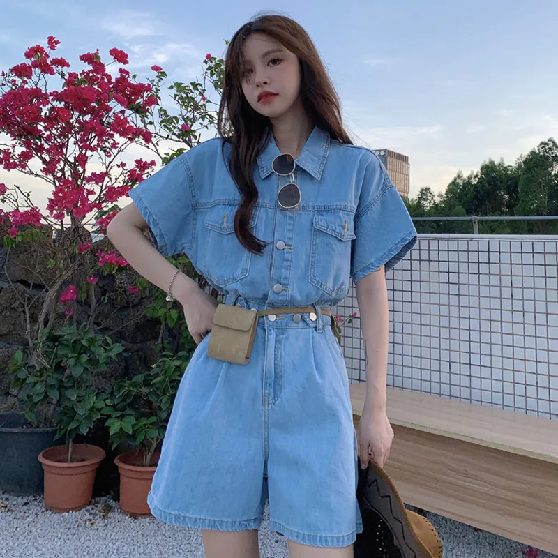 Women's Small Fashion Denim Jumpsuit - Blue