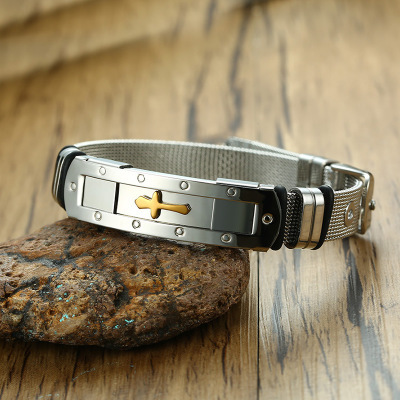 Men's Stainless Steel Cross Mesh Bracelet