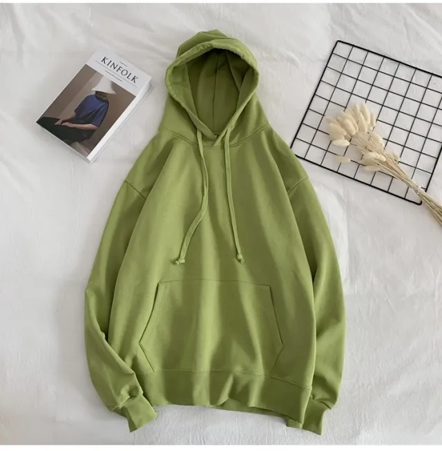 Men's Loose Solid Color Hooded Sweater Avocado Green - Shop at LoveMi