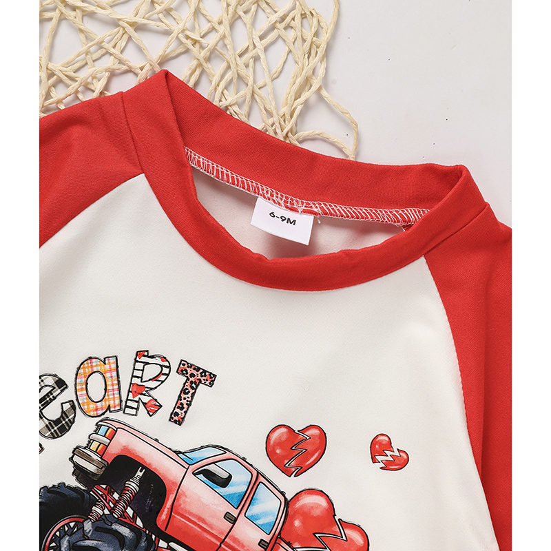 2pcs Baby Boy's 'Heart Crusher' Print Valentine's Day Set, Long Sleeve T Shirt Top & Black Heart Print Pants — view 3