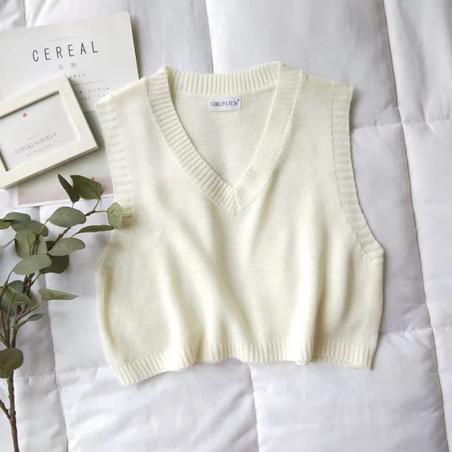 Womens Knitted Waistcoat With Retro Sweater Vest And Vest White - Shop at LoveMi