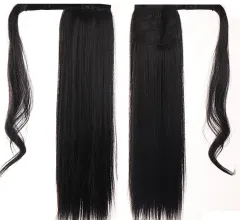 Wig Ponytail Chemical Fibre Long Straight Hair Velcro Fluffy - Black - View 1