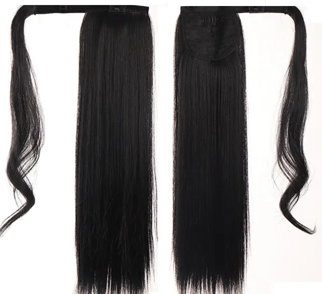 Wig Ponytail Chemical Fiber Long Straight Hair Velcro Fluffy Black - Shop at LoveMi