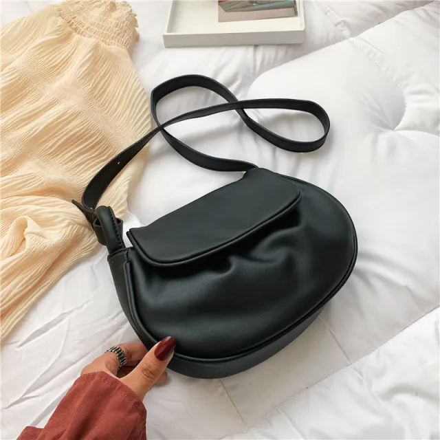 Folded Cloud Bag Semicircle Crossbody Saddle Bag Black - Shop at LoveMi