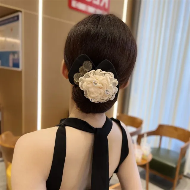 Women's High end Tulle Hairpin With Bow 2Champagne Flowers - Shop at LoveMi