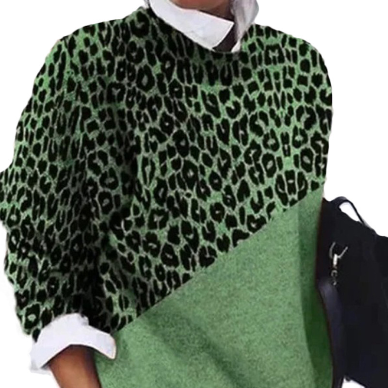 Title 5, Round neck leopard print color block sweater