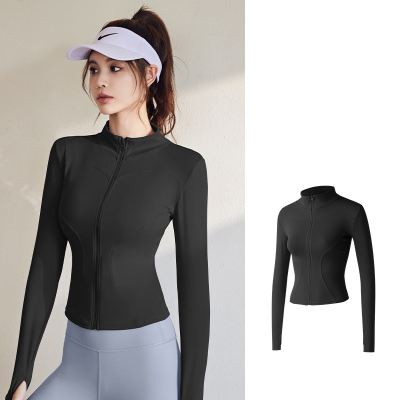 Stand Collar Elastic Slim Running Fitness Speed Dry Yoga Coat Top Female