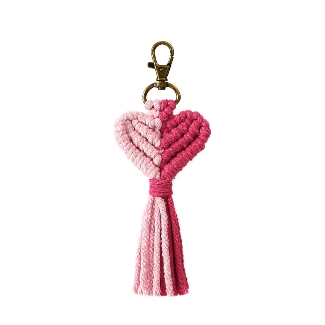 Tassel Peach Heart Hand Woven Pendant Keychain Pink - Shop at LoveMi