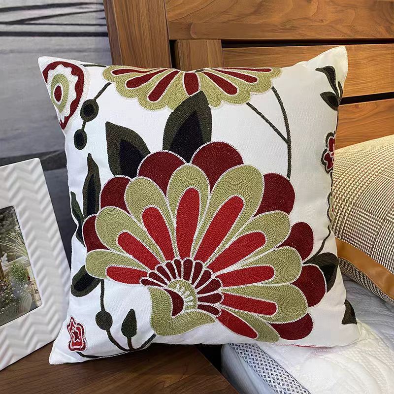 Ethnic Style Big Flower Embroidery Cushion Boho Decorative Pillow For Living Room Bedroom