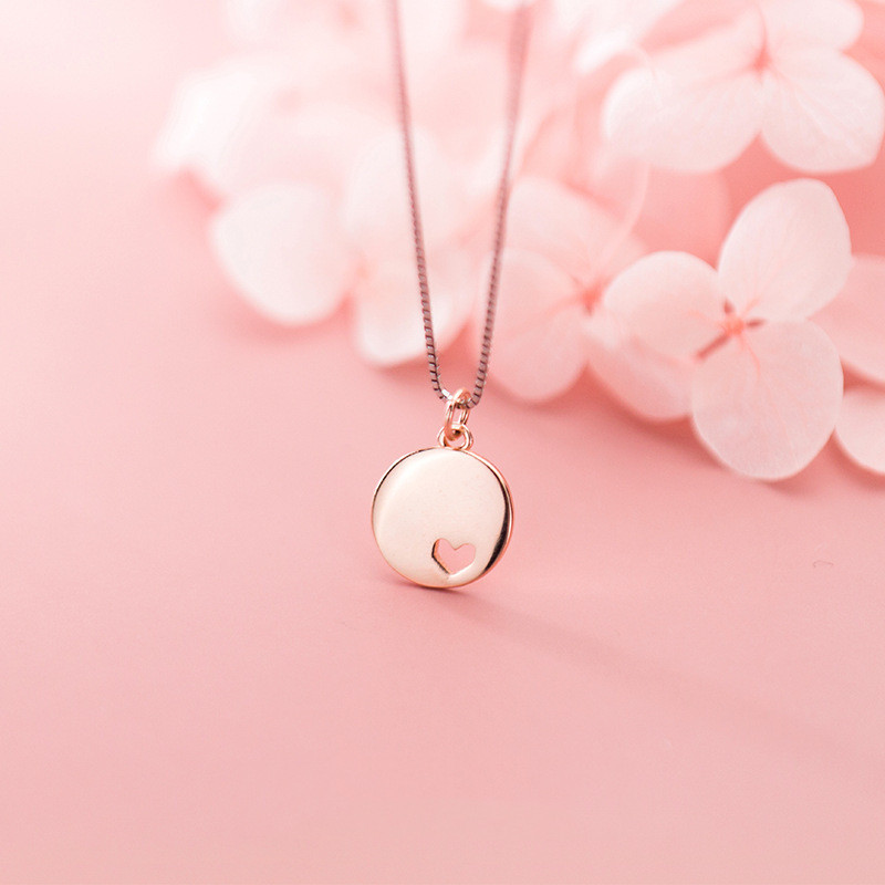 Women's Korean Style Hollow Love Clavicle Chain Round Pendant