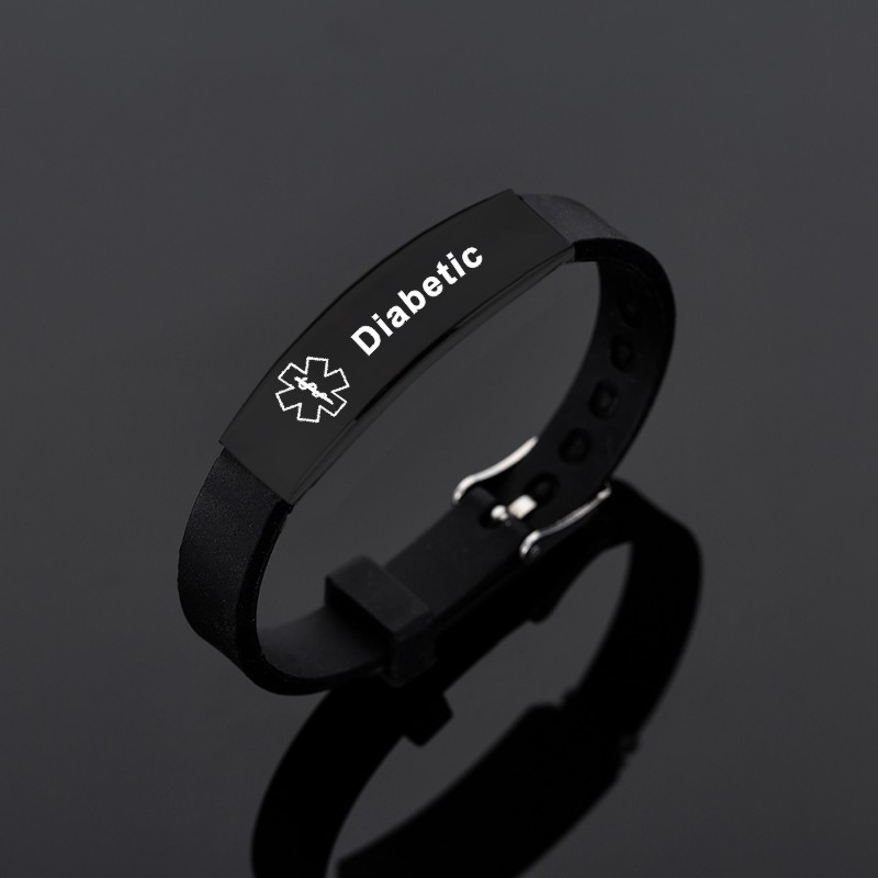 Black Stainless Steel Silicone Medical Alert ID Bracelet DIABETIC EPILEPSY SOS Bracelets 