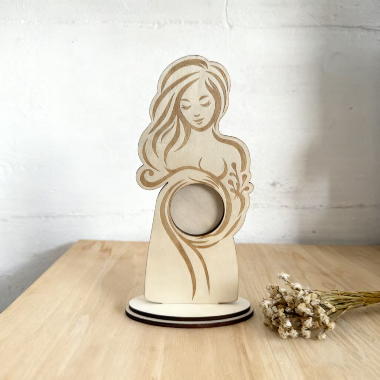 Wooden Pregnant Woman Photo Frame Stand, Laser Engraved Maternity Picture Display Decor, Pregnancy Keepsake Gift For Mom To Be 4