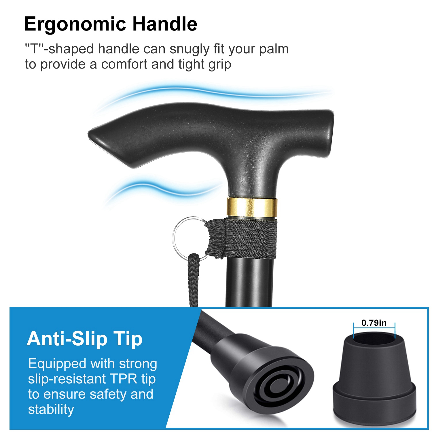 1Pc  Walking Cane Aluminum Alloy Walking Stick Adjustable Folding Travel Hiking Stick Antislip