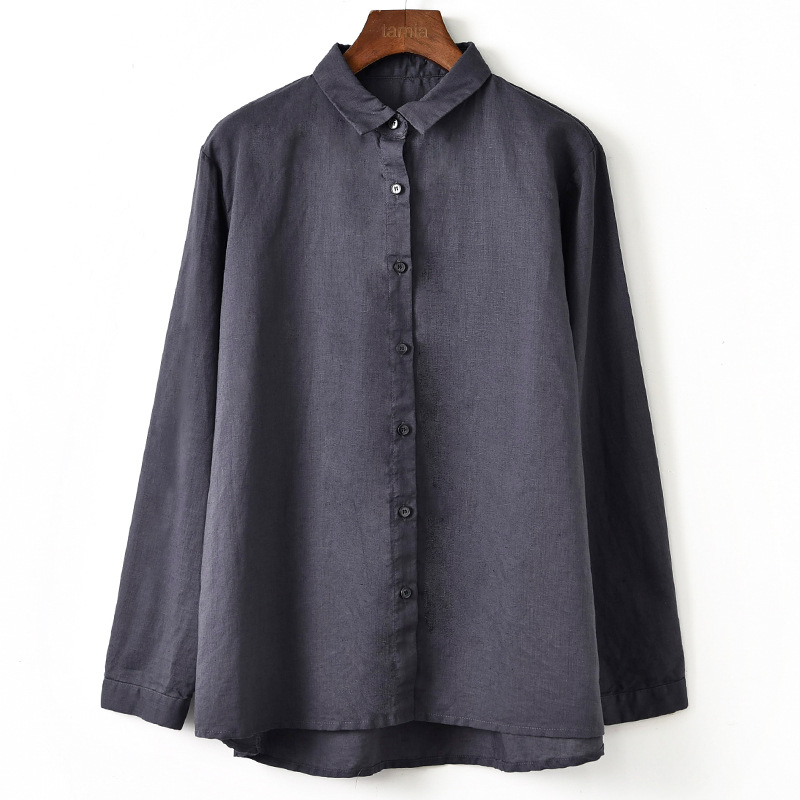 Ladies Solid Color Retro Style Lapel Long Sleeves