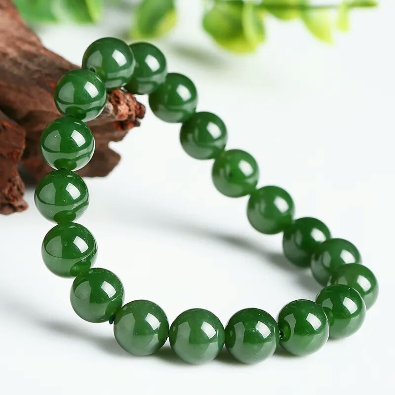 Title 5, Natural Xinjiang Jasper Jade Pulseira Espinafre...