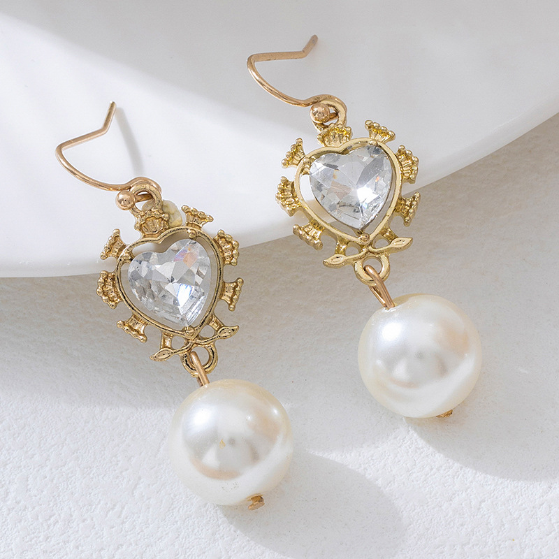 French Court Style Light Luxury Inlaid Rhinestone Pearl Dangle Earrings, High-End Unique Personalized Fashion Stud Ear Jewelry For Women Daily Wear