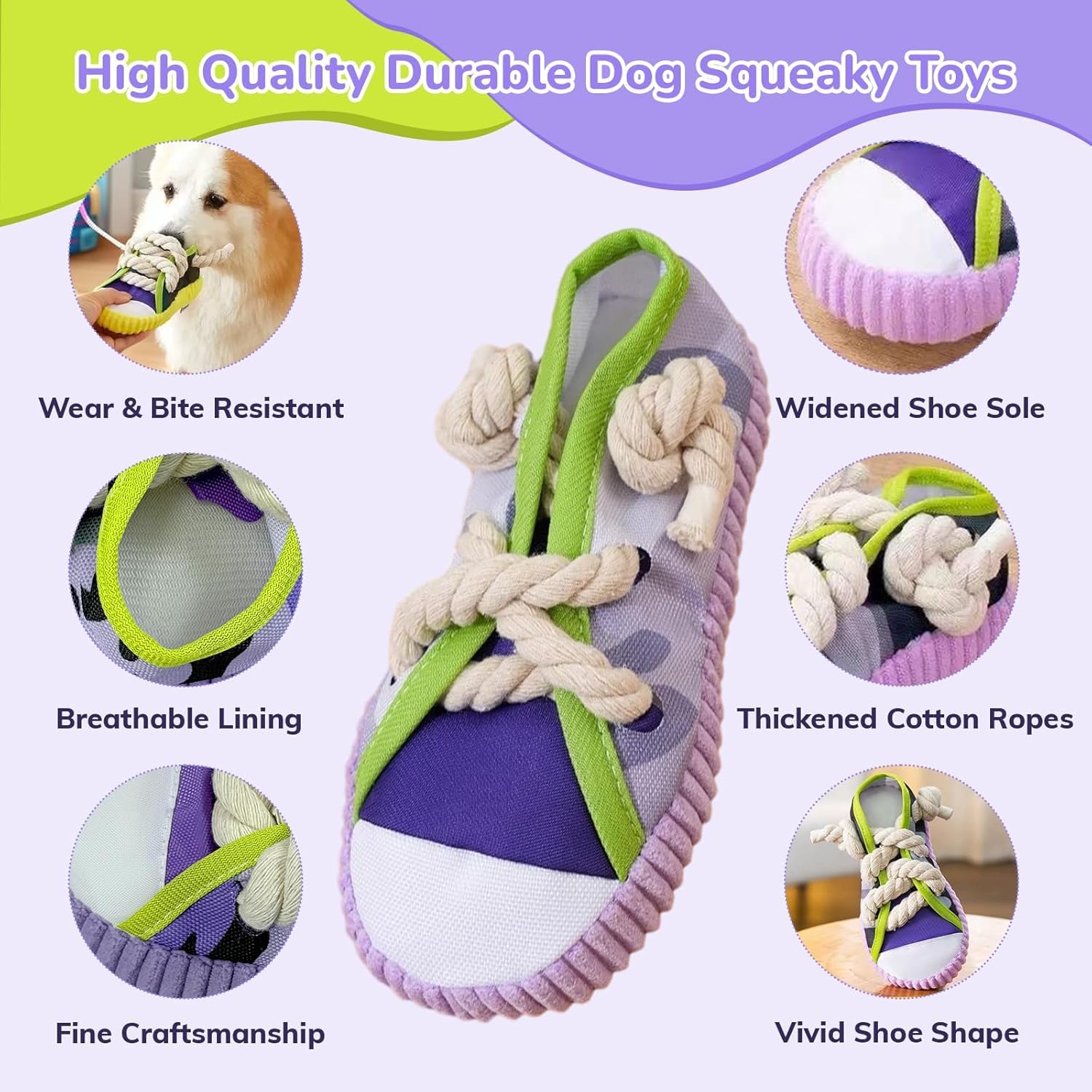 2 Pieces - Dog Chew Toys, Funny Dog Toys, Puppy Teething Toys & Shoe Dog Toy, Durable Dog Toys For Aggressive Chewers Tear-Resistant For Small & Medium Dogs 7