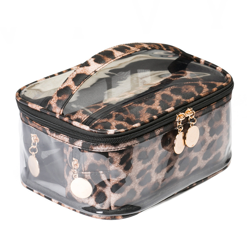 Leopard Print PVC Transparent Portable Cosmetic Bag