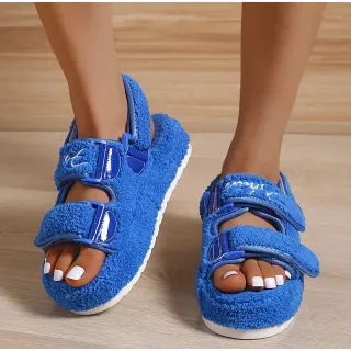 Velcro Fur Sandals Women's Plus Size Small Fragrance Warm Sandals - Blue