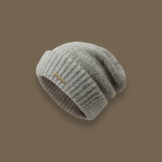 Wool Blend Solid Color Cold Warm Pile Knitted Hat Tide Grey - Shop at LoveMi