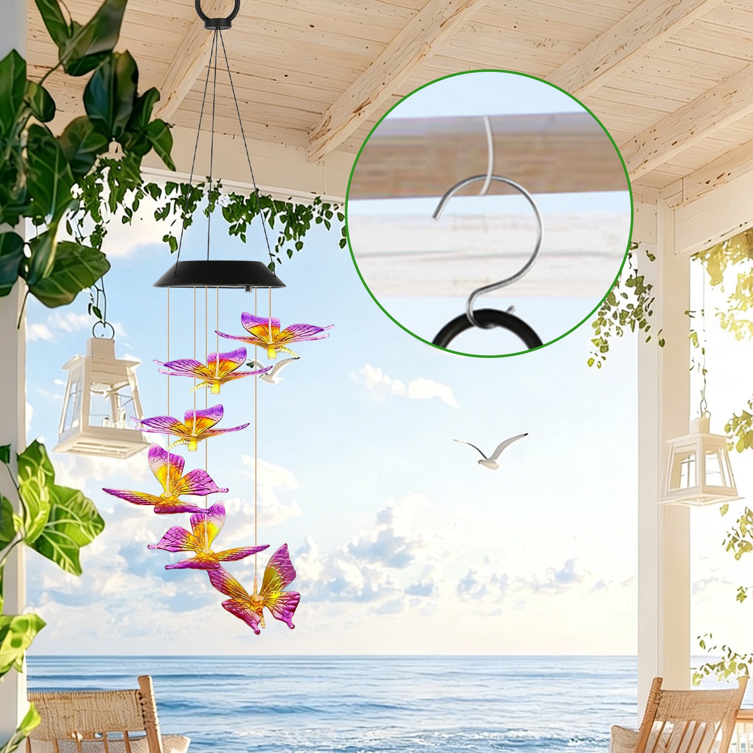 1Pc 2Pcs Quantity Options Solar Butterfly Wind Chime 7 Color Changing Wind Chime For Outside IPX4 Waterproof Outdoor Garden Yard Decor