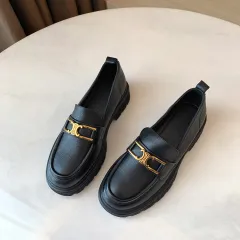 Mirror Top Layer Cowhide Loafers Women's Autumn New Leather - Black - View 1
