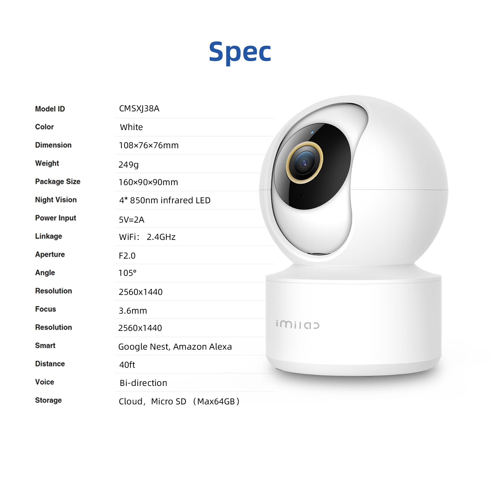 IMILAB C21 2.5K Surveillance Camera Vedio Wifi IP Smart Indoor Home Security Baby Monitor 360view Starlight Night Vision Cam — foto 4
