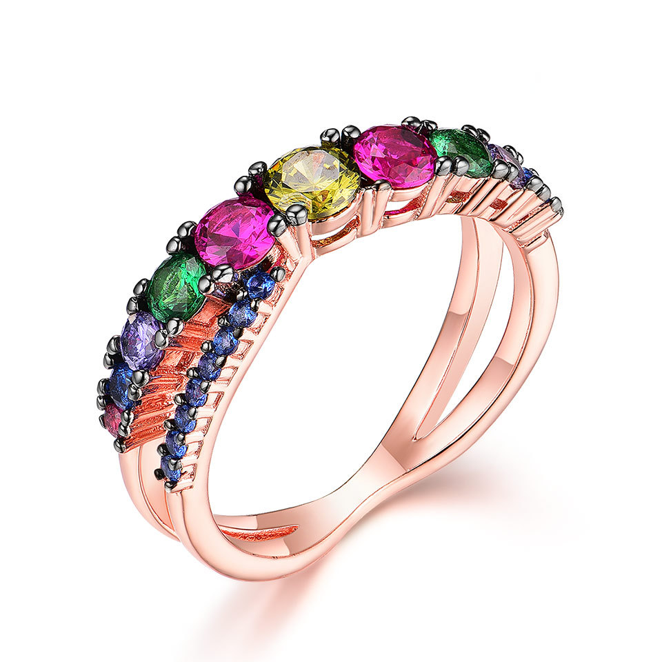 Sterling Silver Japanese And Korean New Micro-inlaid Colored Gemstone Ring
