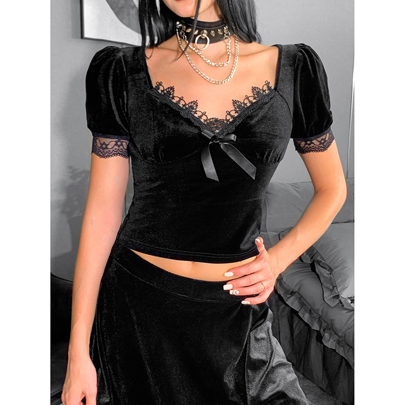 Women's Fashion Lace Panel Cropped Top