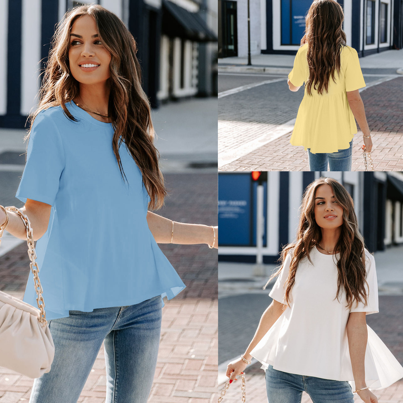 New Round Neck Ruffled Commuter Temperament Top