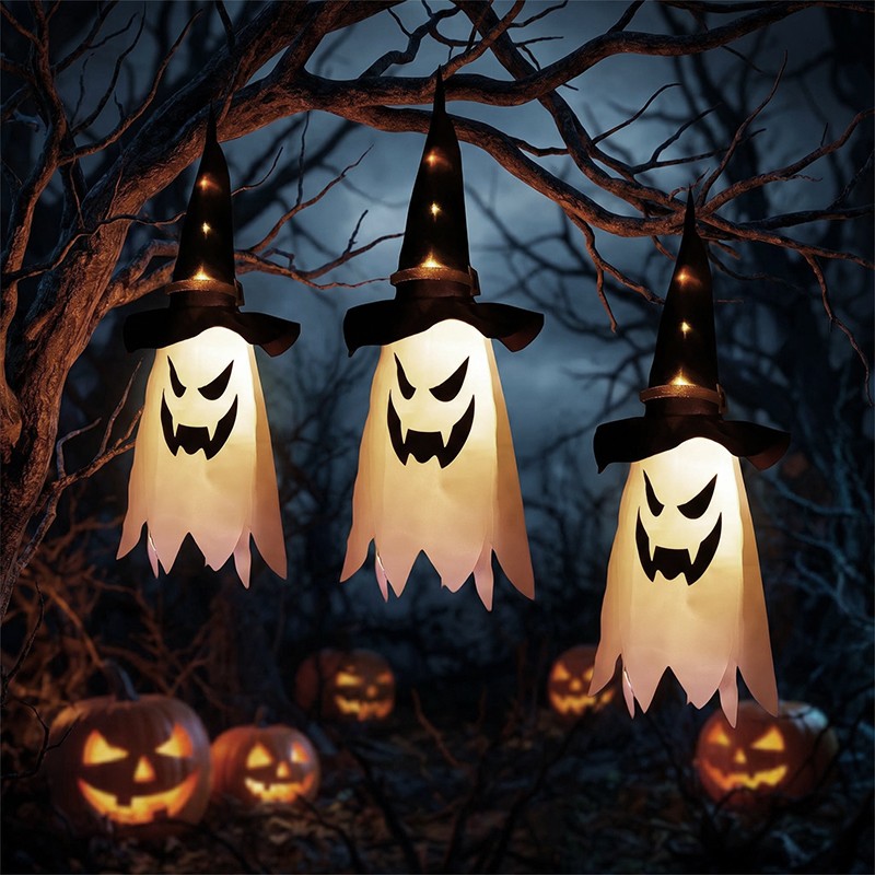 3 & 6x Halloween LED Ghost Witch Hat Light Outdoor Garden Prop Party Hanging — image 7