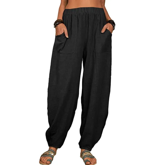 Casual Loose Harem Pants Summer Fashion Solid Color Pockets Trousers Womens Clothing Black - Shop at LoveMi