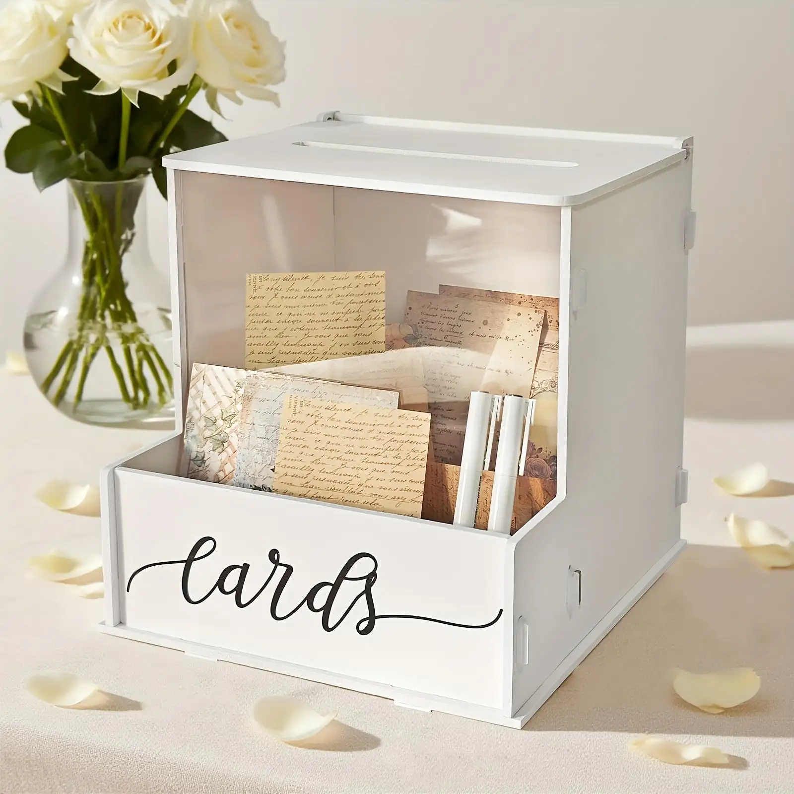 Elegant White PVC Rectangular Wedding Card Box